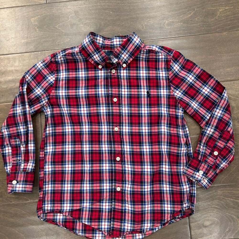 Polo Ralph Lauren Boys Red Blue Plaid Long Sleeve Button Down Shirt  5